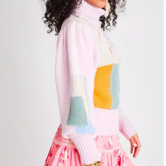 LoveShackFancy Allan Patchwork Knit Turtleneck Sweater - Picture 4 of 11